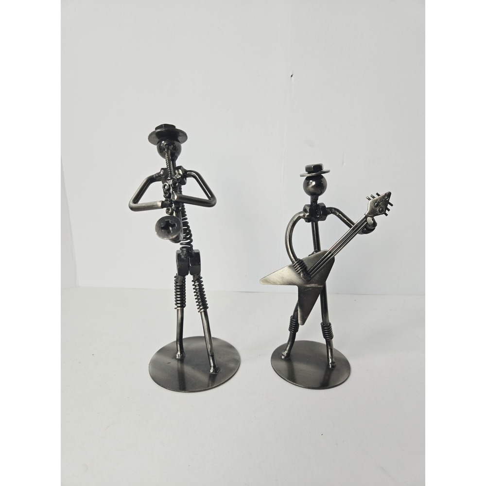 Nuts and Bolts metal art statue guy guitar and saxophone band 8" musician